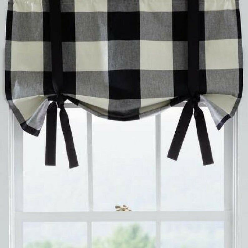 Buffalo Checkered Faux Roman Shade Lined Fake Roman Shade Gingham Plaid Black and White Custom Sizing Available!