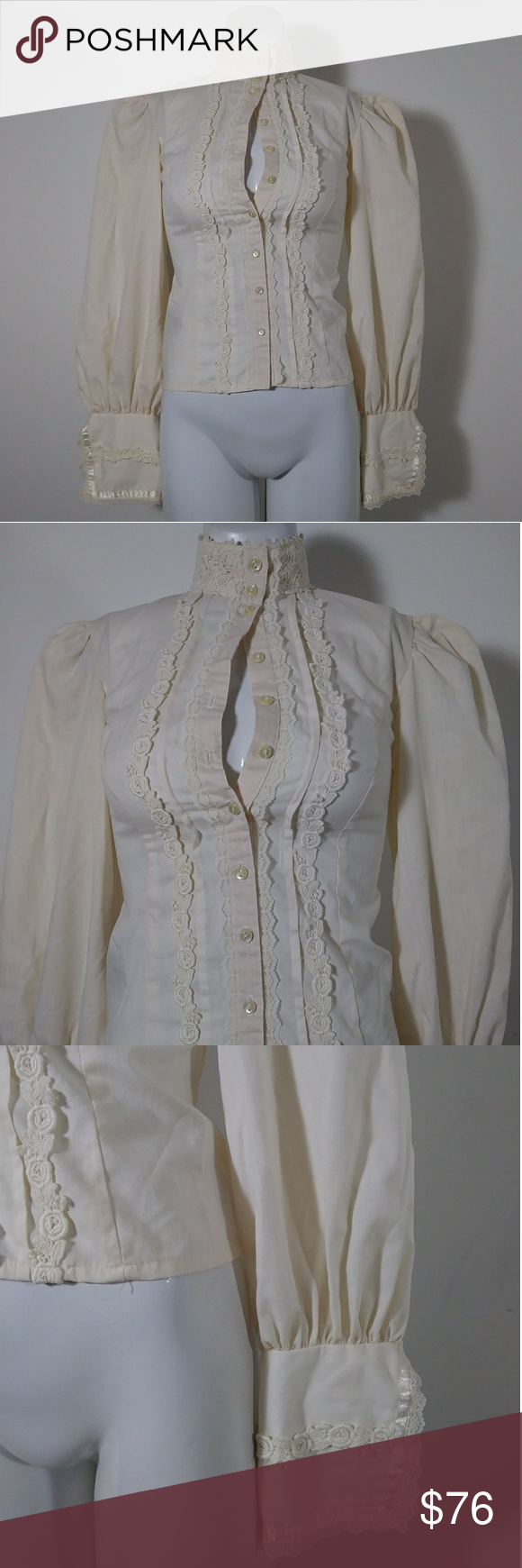 Vintage Jessica/'s Gunnies Cream Button Down Victorian Prairie Blouse
