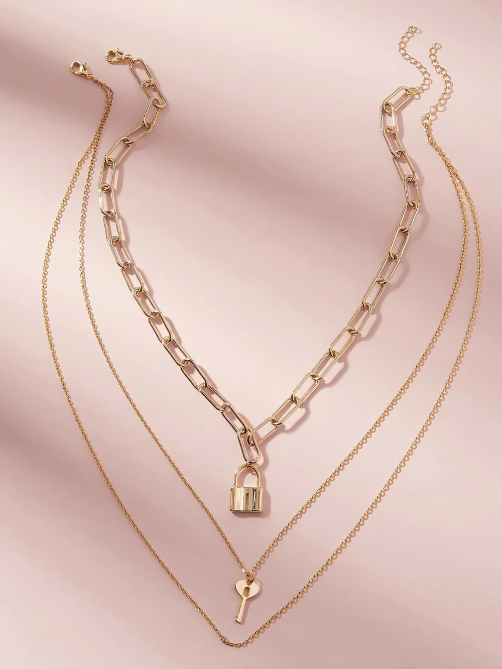 Download Key & Lock Charm Layered Chain Necklace 2pcs | SHEIN USA ...