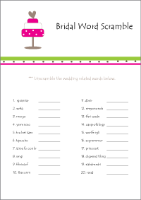 printable shower game bridal word scramble unscramble all the words