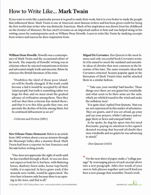 My Leadership Style Essay Inspire Your Middle School Student To Write Like A Pro This Writing Activity Is In Honor Of The Legendary Mark Twain A Master Of Satirical Comedy Sample Essay About Love also Essays On The Kite Runner How To Write Like Mark Twain Mark Twain Worksheets And High School Qualities Of A Good Teacher Essay