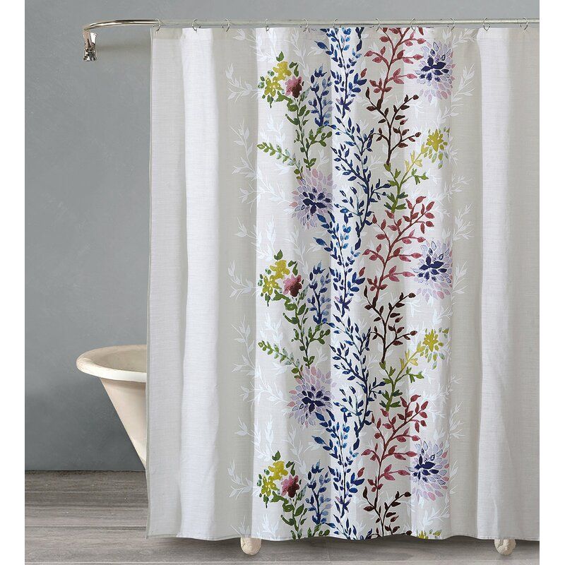 Charlton Home Almaguer Dahlia Cotton Single Shower Curtain Reviews Wayfair Cotton Shower Curtain Striped Shower Curtains Curtains