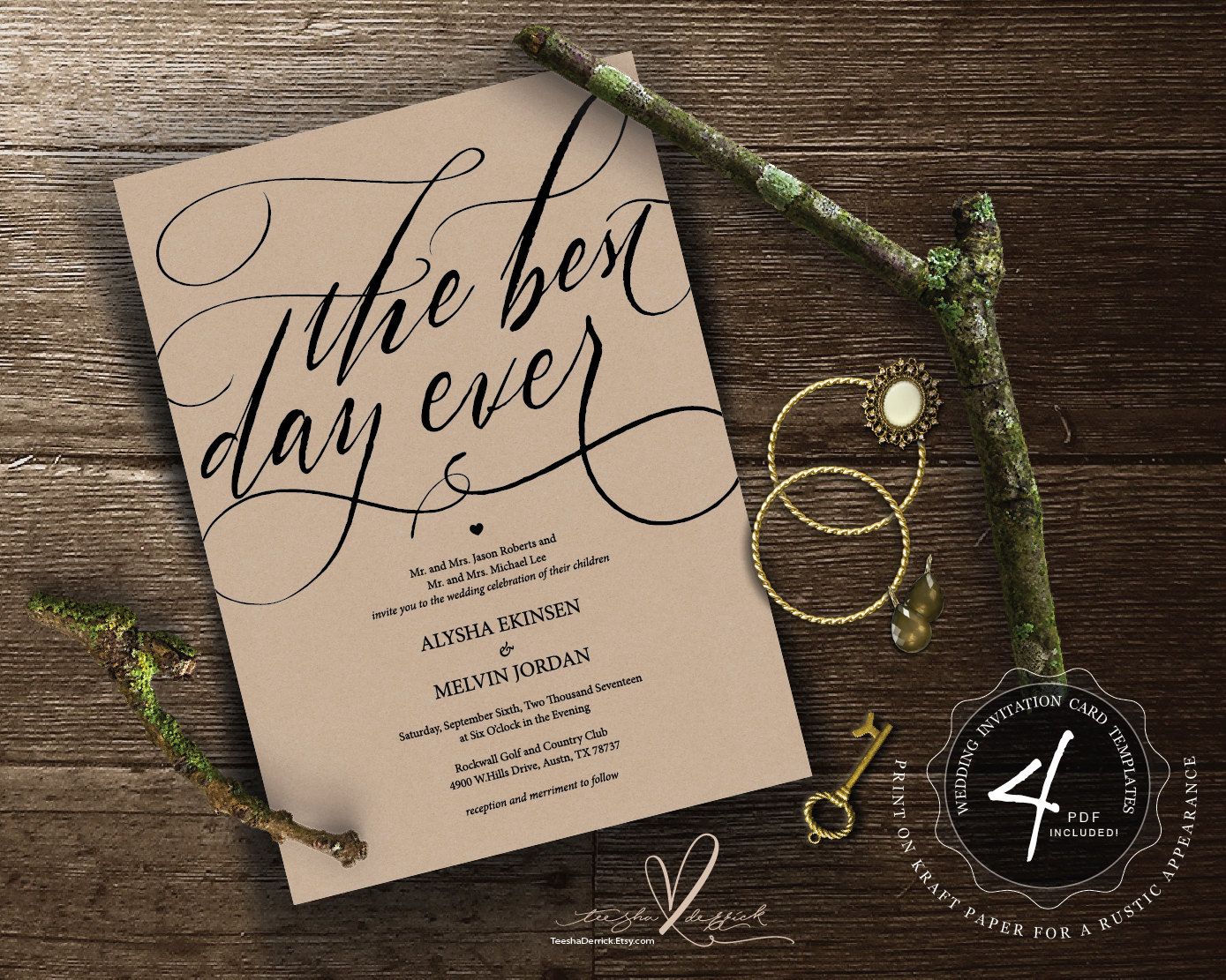 The best day ever Wedding Invitation cards in Instant Download PDF