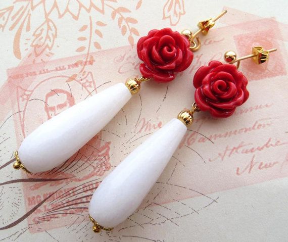 White Jade Drop Earrings Red Rose Uk Gemstone Jewelry White Jade Drop Earrings Red Rose Uk Gemstone Jewelry Teardrop Italian Jewels Sofias Bijoux