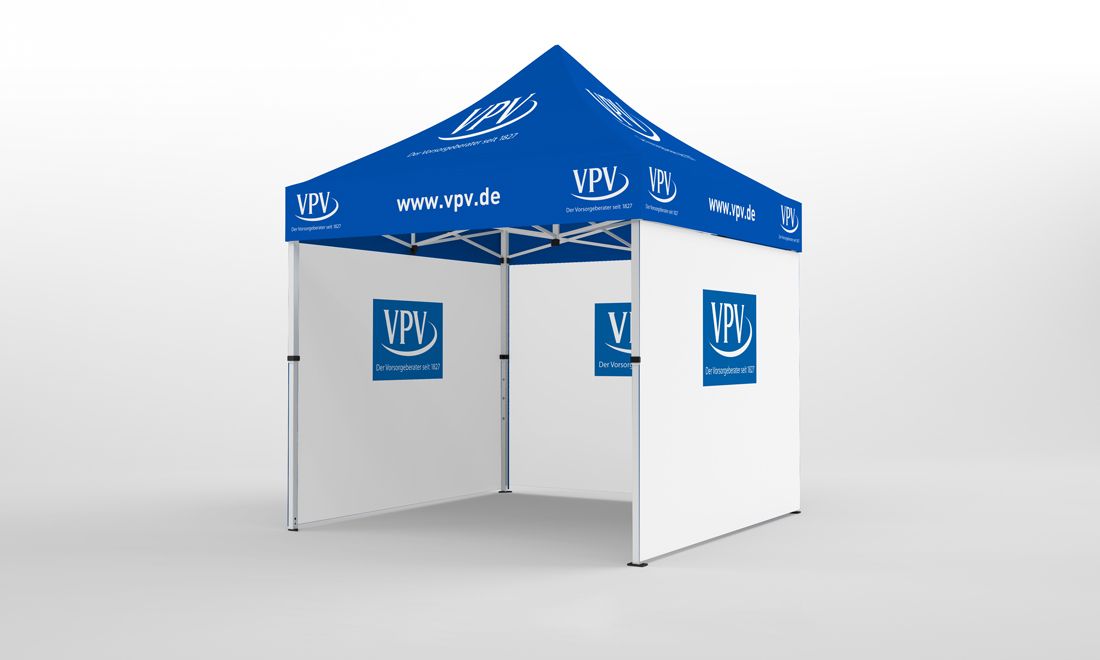 Faltpavillon 3x3 aus Hamburg. Sichere und nachhaltige Zelte mit Werbung