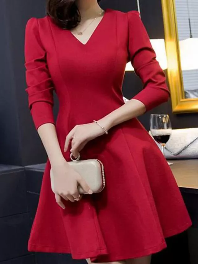 Women’s A-Line Dress Knee Length Dress – Long Sleeve Solid Color Ruched Fall Winter V Neck Casual Going out 2020 Black Red S M L XL XXL 3XL 2021 – US $29.69 Women’s A-Line Dress Knee Length Dress – Long Sleeve Solid Color Ruched Fall Winter V Neck Casual Going out 2020 Black Red S M L XL XXL 3XL 2021 – US $29.69