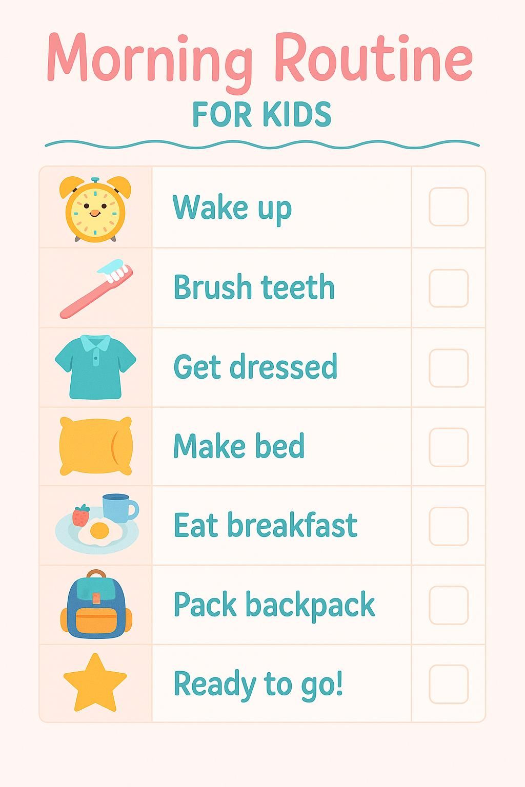 Morgenritual für Kinder Printable | Checkliste für jeden Tag | Niedlicher visueller Stundenplan für Kleinkinder & Kinder im Vorschulalter