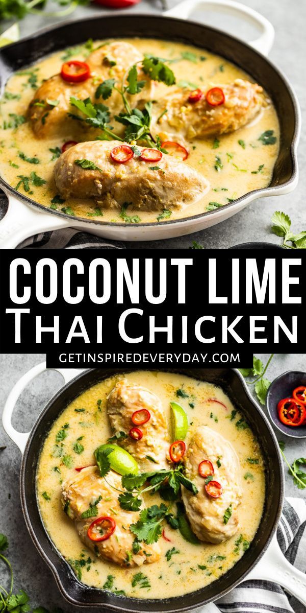 Full of flavor and easy to make, this Thai Coconut Lime Chicken can be made with chicken thighs or chicken breasts. It's naturally gluten free and dairy free as well. It's perfect paired with steamed rice or cauliflower rice too for a Whole30 meal that you won't soon forget! Poultry Recipes, Meat Recipes, Indian Food Recipes, Asian Recipes, Cooking Recipes, Healthy Recipes, Keto Indian Food, Healthy Thai Recipes, Chicken