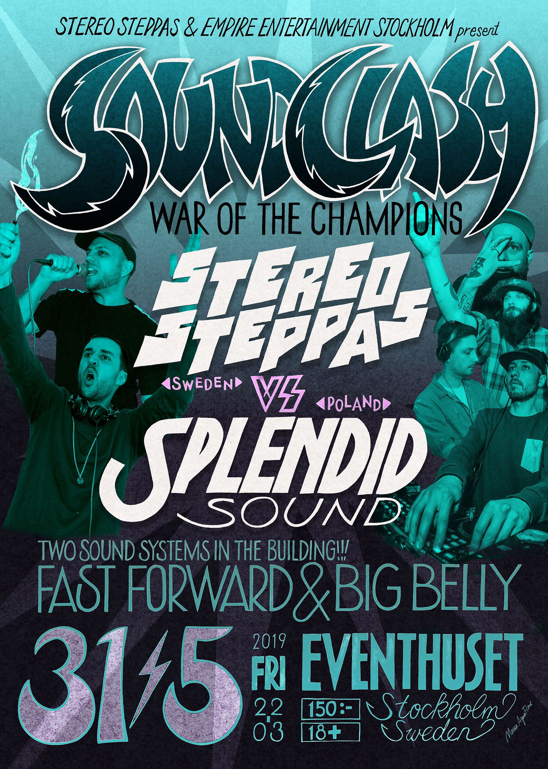 Hand-drawn typography and PC coloring by Massa AquaFlow. A reggae sound clash poster of SETREO STEPPAS (Sweden) VS SPLENDID SOUND (Poland) You can check the handdrawing process of the poster in the link. #soundclash #soundsystem #soundsystemculture #reggae #reggaedancehall #dancehallreggae #dub #dubplate #clash #Posterdesign #handdrawnTypo #typography #posterart #posterartist Music Poster, Poster Art, Sound C, Typography Hand Drawn, Big Belly, Golden Dog, Sound System, Reggae, Just Love