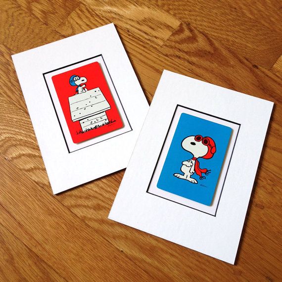 Snoopy Red Baron Custom Matted Vintage Card Or Set By Popmat
