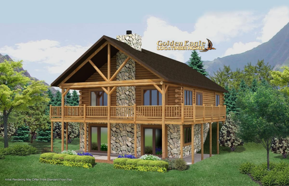 Rendering 1 | Log home floor plans, Log homes, Ranch house plans