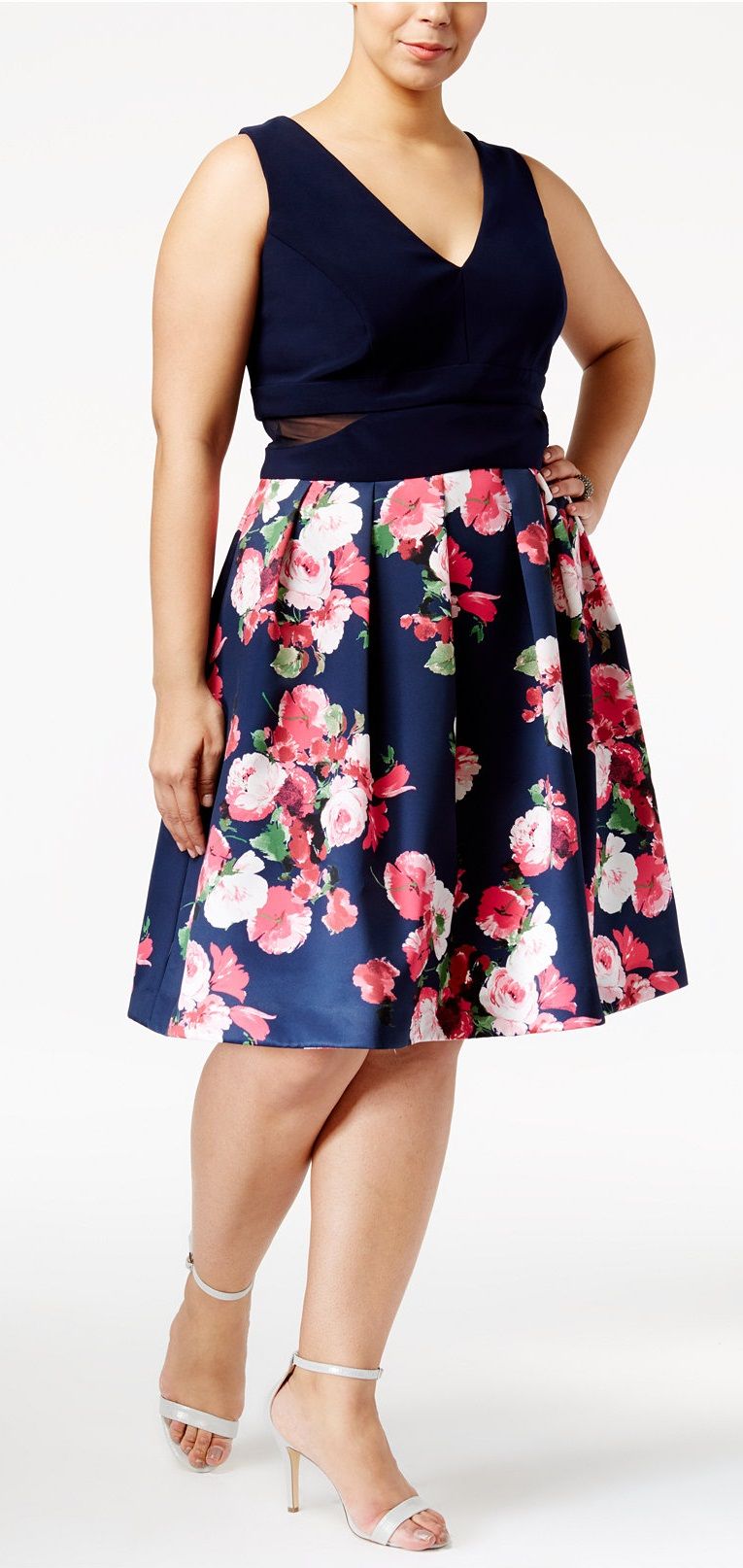 Plus Size Illusion Floral-Print Fit & Flare Dress | Fit flare dress, Graduation dress plus size