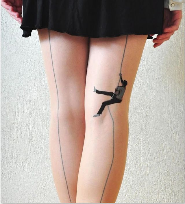 Fashion Tights That Feature A Man Climbing Up The Back Seam Cool Tights Fashion Tights Mens Tights