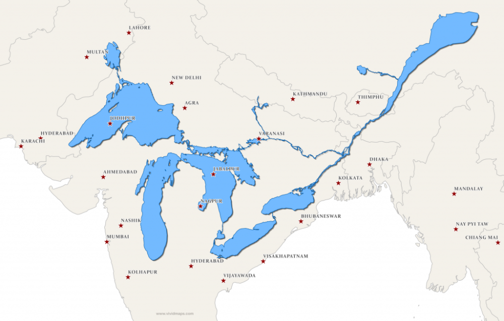 Map of the great lakes and st lawrence river drainage aregions Векторный объект