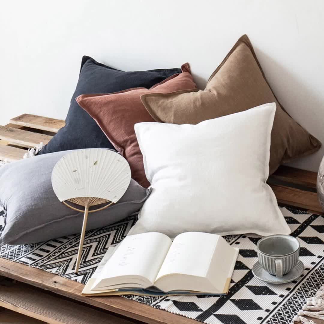 Linen pillow covers White Cotton Canvas Throw Pillow with