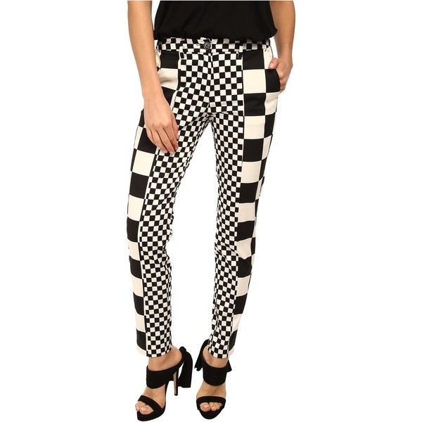 Love Moschino Checker Print Pant Black White 188 Liked On Polyvore Featuring Pants Black Slim Fit Pants Women Pants Casual Printed Pants Checker Print