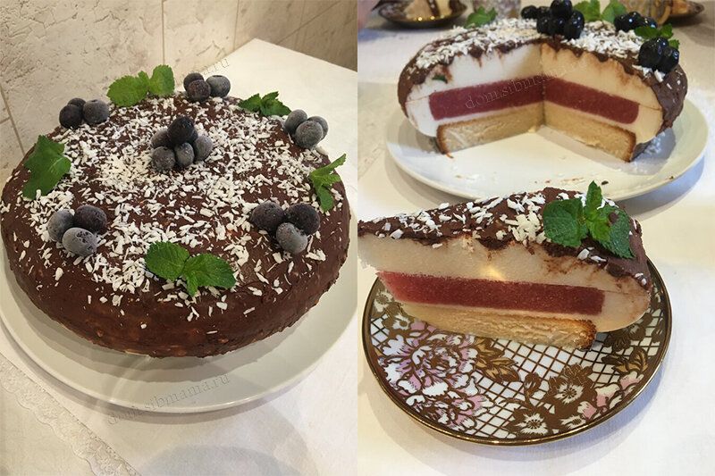 Вкусный сочный торт. Очень нежный и мягкий. Вы можете каждый раз менять вкус, выбирая разные ягоды или фрукты в качестве начинки.