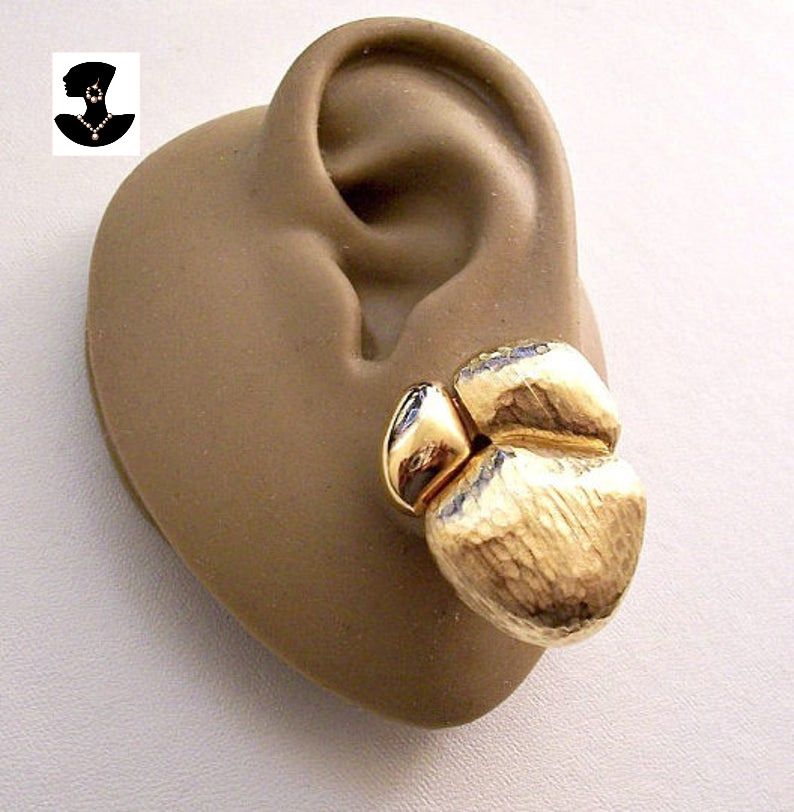 Vintage clip on earrings large textured gold tone clip earrings