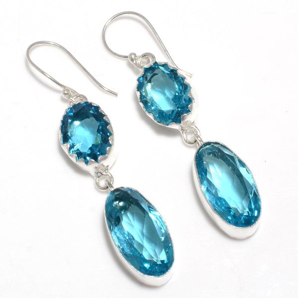 Topaz Jewellery – Blue Topaz - 925 Silver Gemstone Earrings- Gift – a
