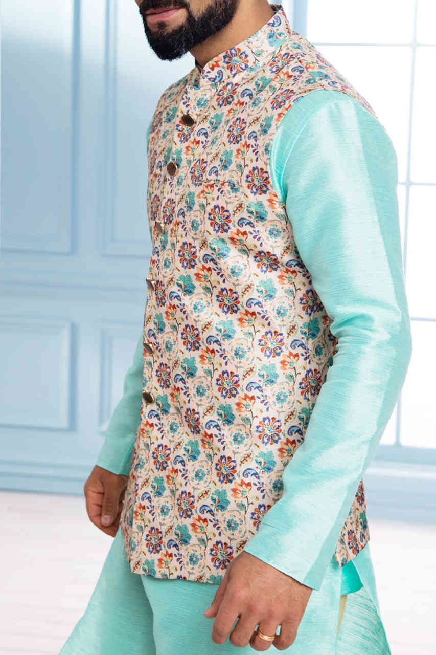 Sky Blue Kurta With Jacket Pin on Indian wedding outfits