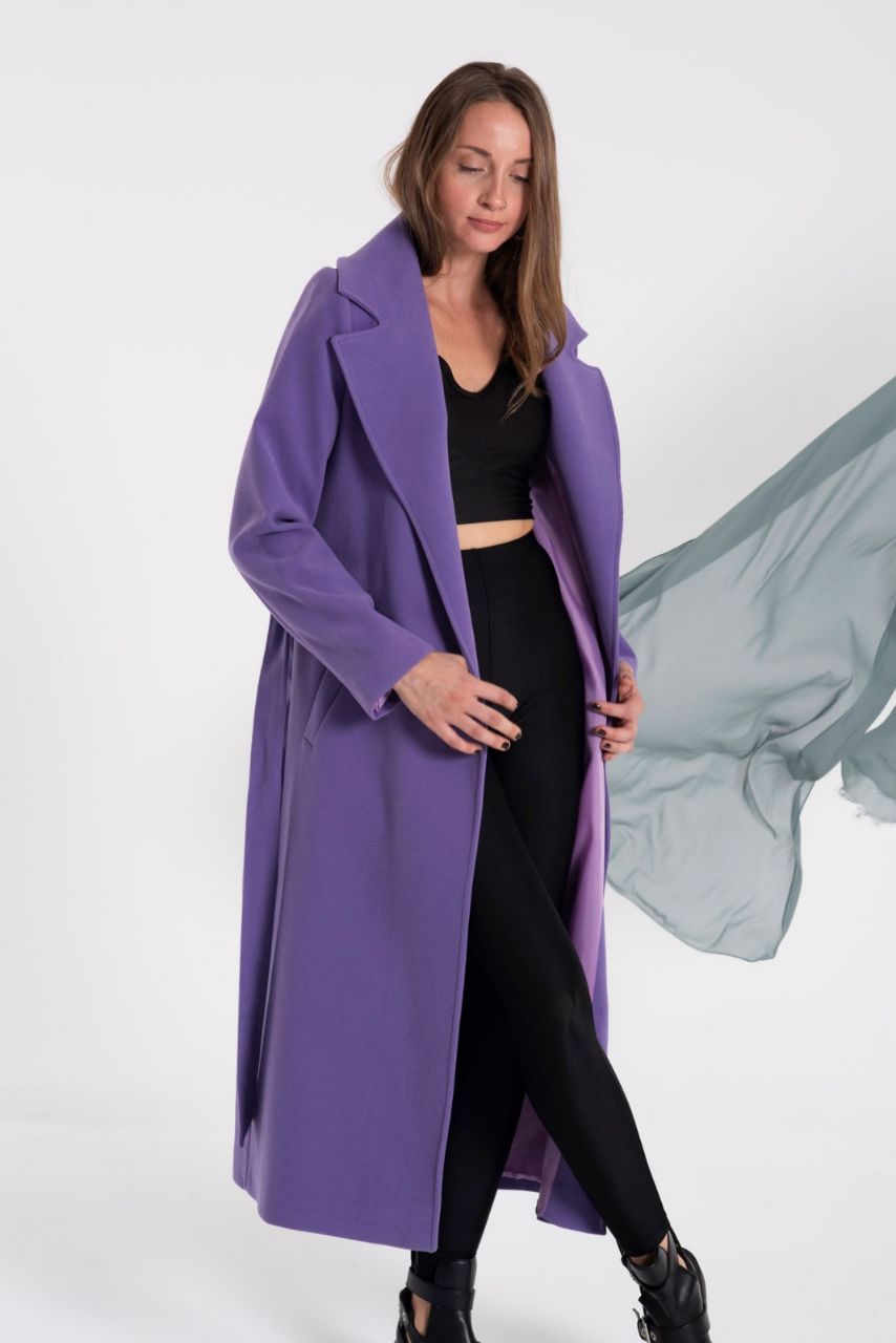 Lila Rengi Uzun Kusakli Kaban Palto Coat Jacket 2020 Kiyafet Kabana