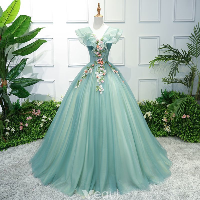 sage green ball gown