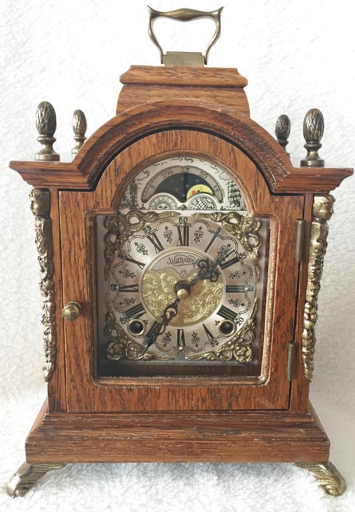 Small Warmink 8 Day 9 4 Inch Oak Wood Bracket Clock With Rolling Moon Phase Antika Saatler Duvar Saatleri Saatler