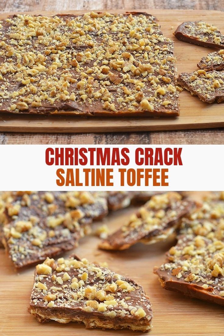 Christmas Crack made with crackers, chocolate, toffee, and walnuts. Crunchy, but...