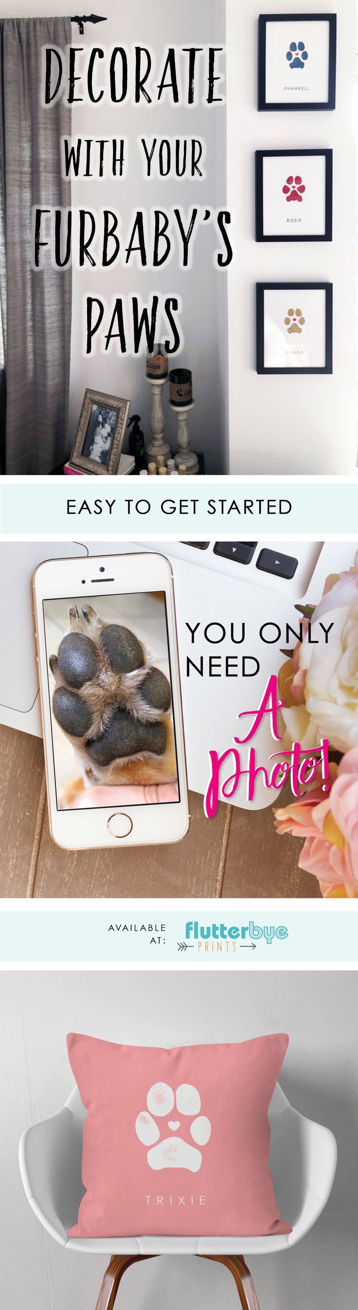 How can you incorporate your little fur ball into your home decor? Display his paw front and center! Add modern paw print art or a cute throw pillow featuring her paw for all the good feels. #dogs #dogmom #doggifts #doglife Dog Lovers Art, Gifts For Pet Lovers, Pet Gifts, Paw Print Art, Cat Paw Print, Cool Dog Houses, Personalized Dog Gift, Dog House Diy, Pet Memorial Gifts
