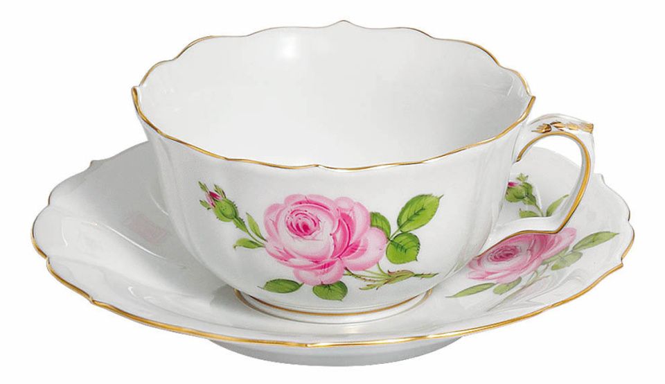 Tazza Da Te C Piatto Forma Nuovo Ritaglio Rosa Centrale Policroma Bordo Oro V 0 20 L Teekanne Teetasse Pinke Rosen