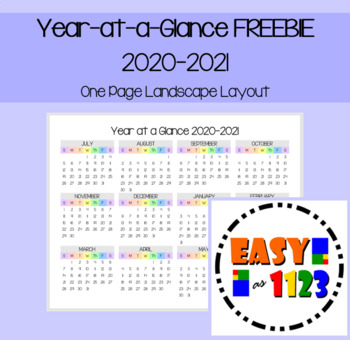 This 2020 2021 Calendar Has Weeks Starting On Sunday And Is A One Page Landscape Layout For Teacher Binders Or A In 2020 Middle School Math Resources Landscape Layout 2021 calendar for sundays only