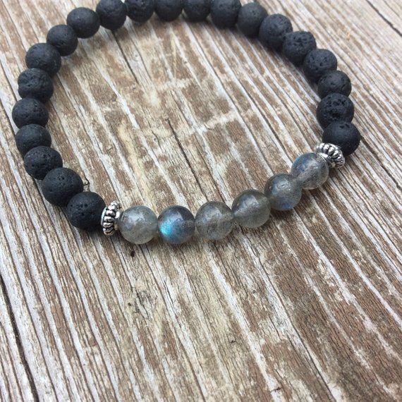 Natural Labradorite 8mm Natural Black Lava Bead Diffuser Bracelet