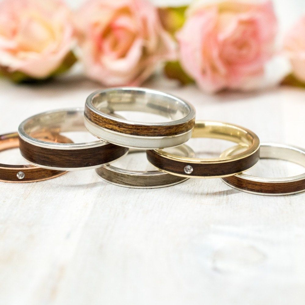 Zarter Roségold Verlobungsring Ring mit Holz Bentwood Ehering Zarter Roségold Verlobungsring Ring mit Holz Bentwood Ehering