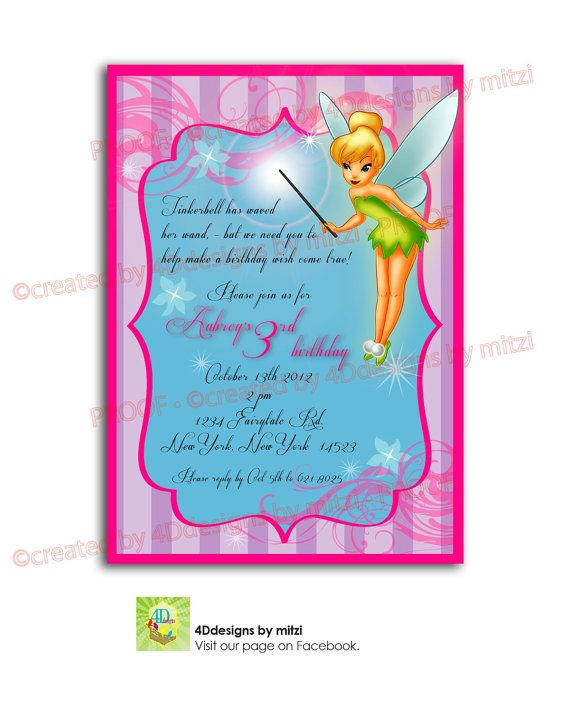 tinkerbell birthday invitation by 4ddesignsbymitzi 18 00 tinkerbell party invitation
