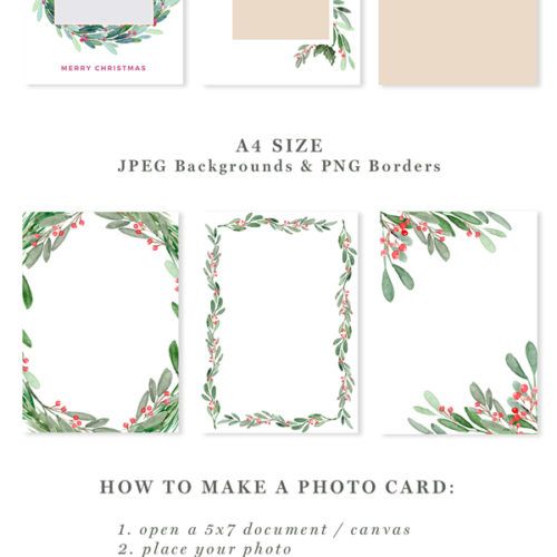 watercolor christmas wreath clipart christmas card templates 5x7