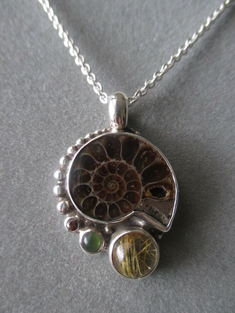 Fossil Ammonite in Sterling Silver Pendant