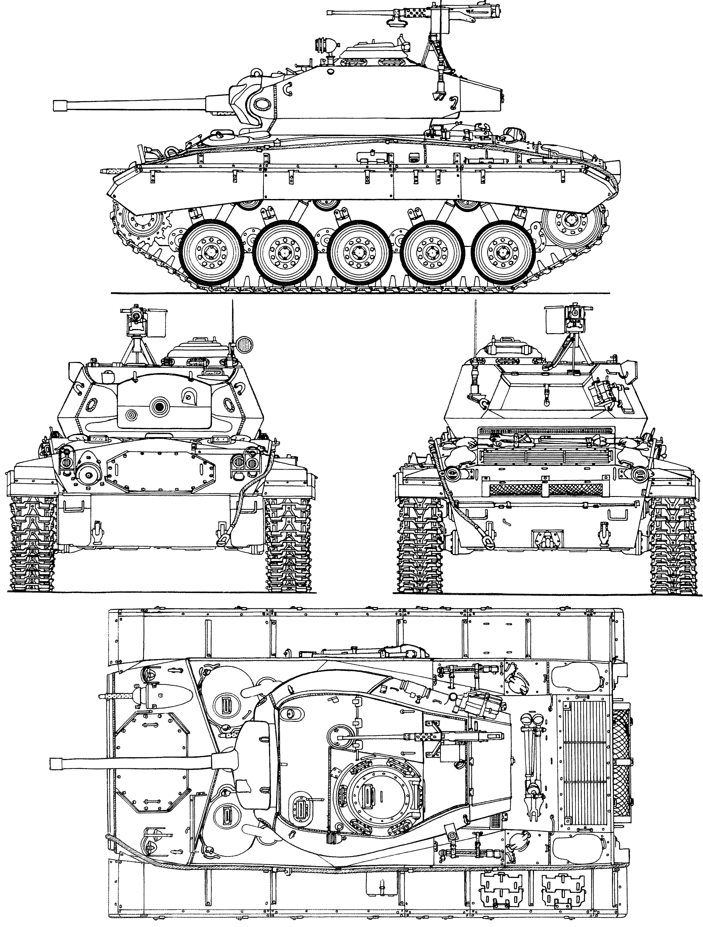 M24 Chaffee Blueprint - Download free blueprint for 3D modeling
