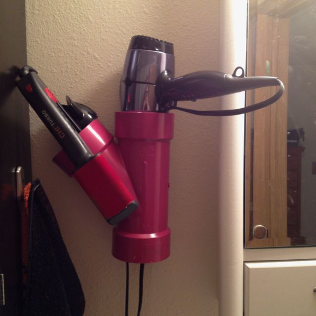 PVC hair tool holder bought big PVC at menards, spray painted it and