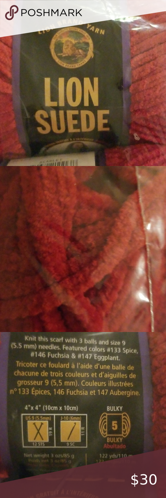 New 3 Skeins By Lion Brand Yarn Suede Scarlet Lion Brand Yarn Lion Brand Suede [ 1740 x 580 Pixel ]