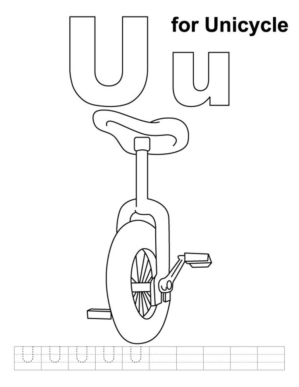 Unicycle Alphabet Coloring Pages Free | Alphabet coloring pages free