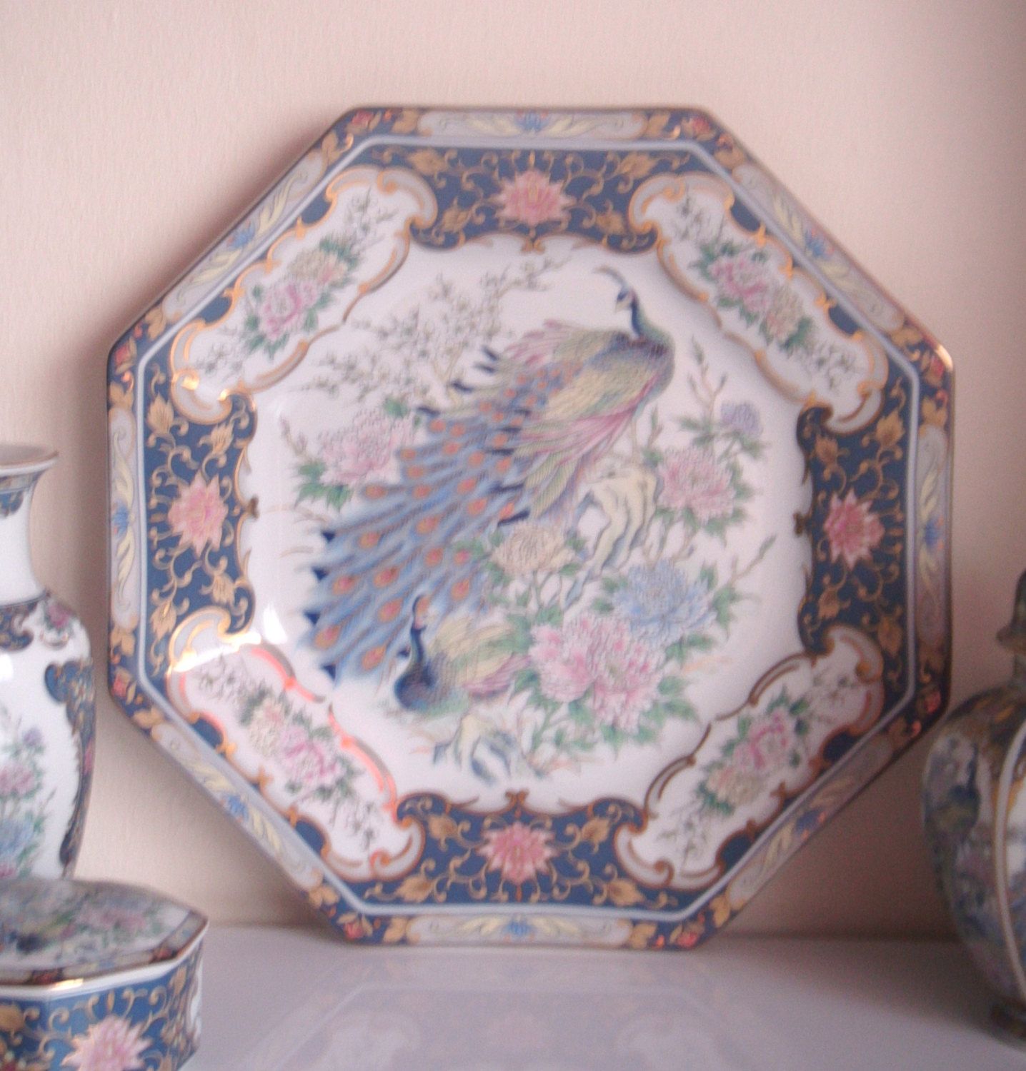 Porcelain Peacock Octagonal Plate From The Leonardo Collection Japan Porcelain Peacock Octagonal Plate From The Leonardo Collection Japan