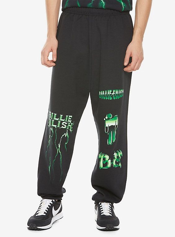 Billie Eilish Green Lightning Sweatpants, GREEN Outfits Sporty, Sporty ...