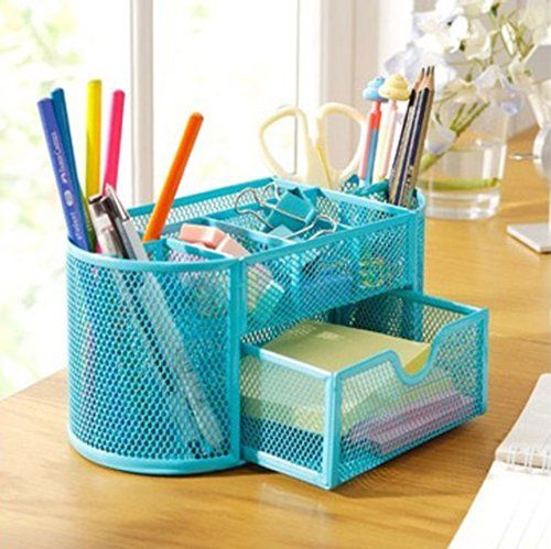 Produco Metal Mesh Pen Pencil Cup Holder Stand Office Desk Organizer Stationery Caddy White Small