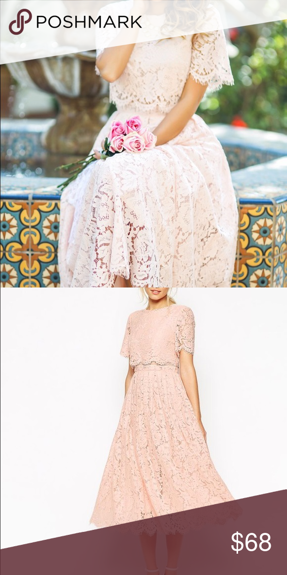 ASOS lace midi dress Light pink ASOS lace layered midi