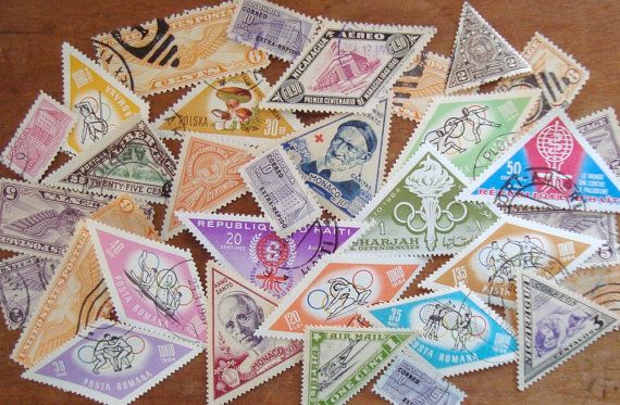 bulk lot of shaped postage stamps triangle diamond odd
