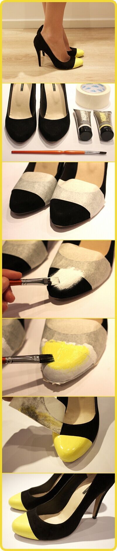 We used to do this to our shoes way back in the sixties :) Great idea to restyle old shoes & add a little color!! Diy Heels Makeover, Diy Kleidung, Stoff Design, Do It Yourself Fashion, Diy Vetement, Diy Bricolage, Old Shoes, Crafty Diy, Diy Clothing