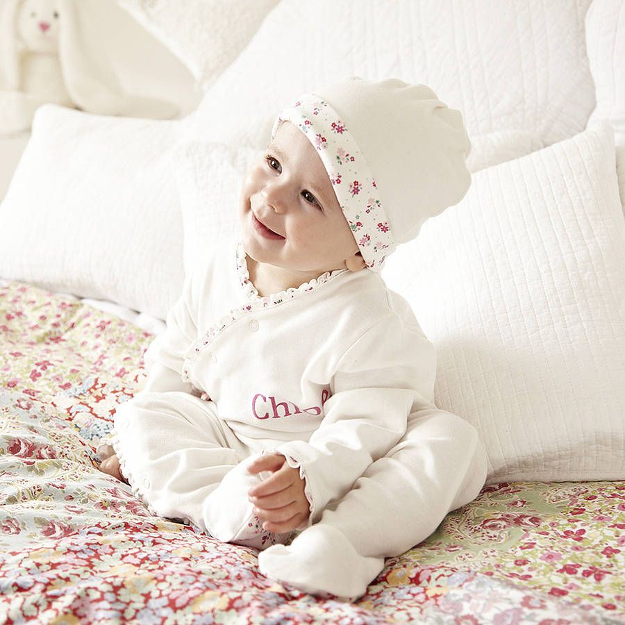 Personalised Ditsy Trim Baby Sleepsuit Set in 2021 Baby