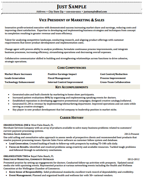 VP Sales and Marketing Sales resume, Sales resume