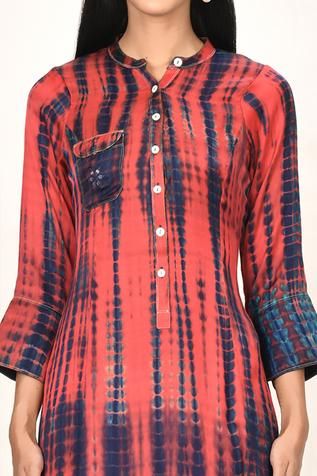 Shop for Khwaab by Sanjana Lakhani Red Modal Satin Tie And Dye Print Kurta for Women Online at Aza Fashions Tie Dye Print, Mandarin Collar, Women Online, Three Quarter, Modal, Satin, Blouse, Red, Women's Top