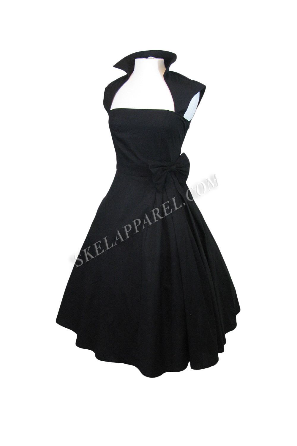 50's Vintage Style Black Bow Belted Swing Skirt Party Dress | Dresses ...